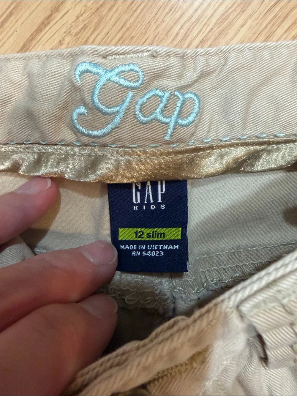 Gap Kids Girls Khaki Beige Flare Pants Stretch 12 Slim Embroidered Waist Y2K